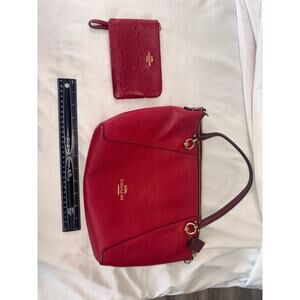 COACH Mia F28966 Red Pebbled Leather Shoulder Hobo Bag & Embossed Wristlet Set